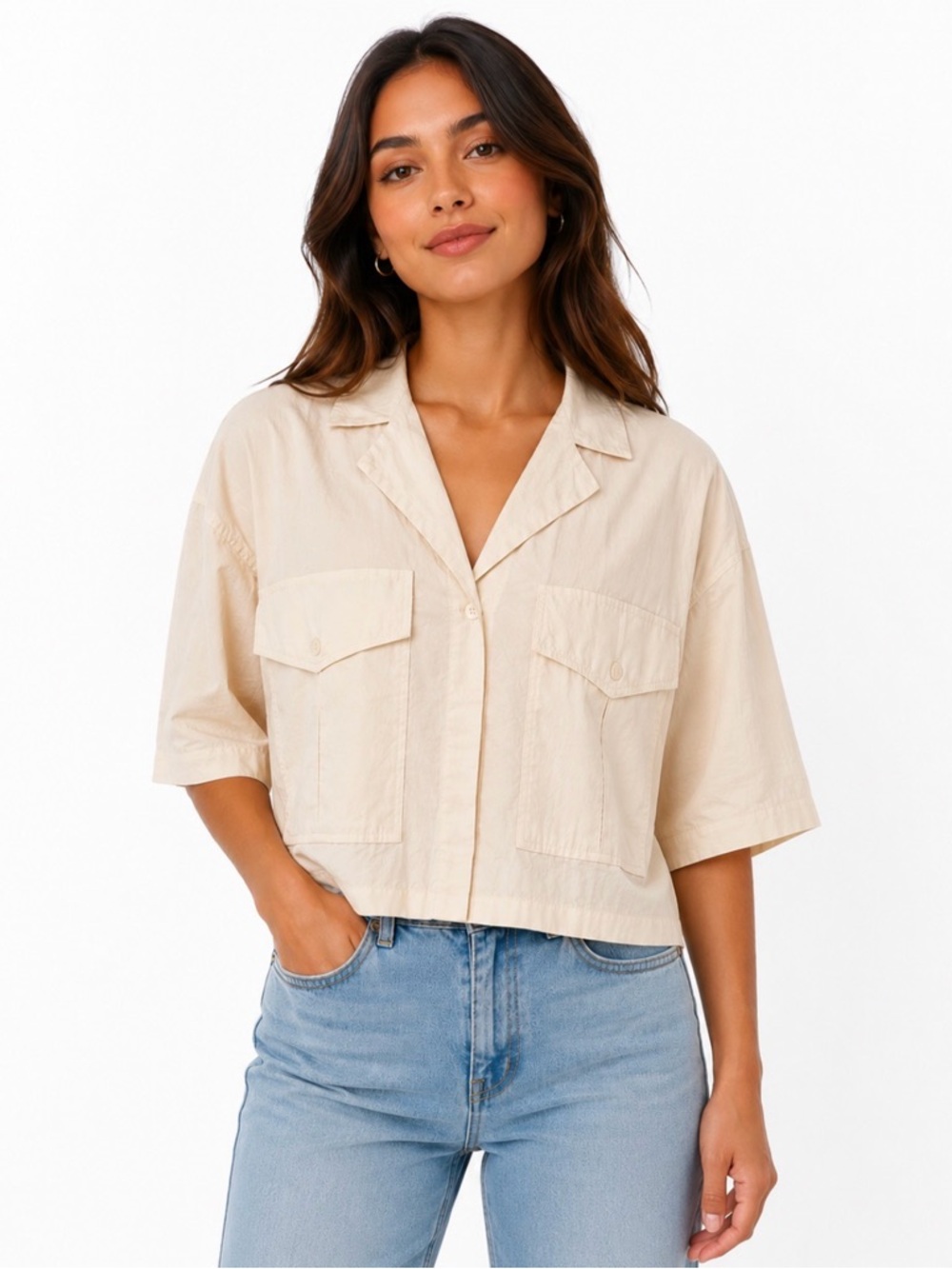 Zara Cream Cotton Shirt Size M